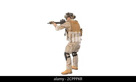 soldier with assault rifle on white background Stock Photo - Alamy