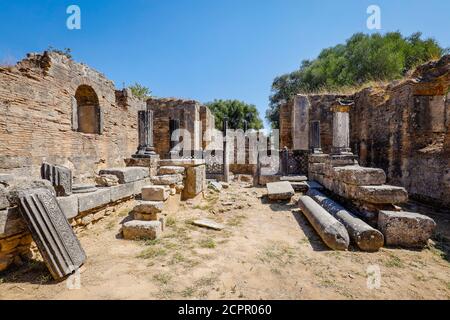 Olympia, Elis, Peloponnese, Greece - Ancient Olympia, here the workshop of Pheidias. Stock Photo