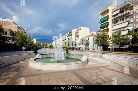Kalamata, Messenia, Peloponnese, Greece - fountain in the pedestrian zone. Stock Photo