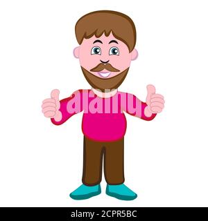 Positive man with beard and mustache on his face isolated on white background. Stock Vector
