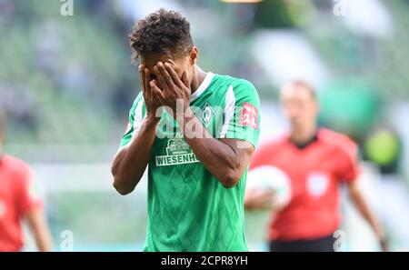 Bremen, Germany. 19th Sep, 2020. Football: Bundesliga, Werder Bremen - Hertha BSC, 1st matchday at wohninvest Weserstadion . Werders Theodor Gebre Selassie goes into the break. Credit: Carmen Jaspersen/dpa - IMPORTANT NOTE: In accordance with the regulations of the DFL Deutsche Fußball Liga and the DFB Deutscher Fußball-Bund, it is prohibited to exploit or have exploited in the stadium and/or from the game taken photographs in the form of sequence images and/or video-like photo series./dpa/Alamy Live News Stock Photo
