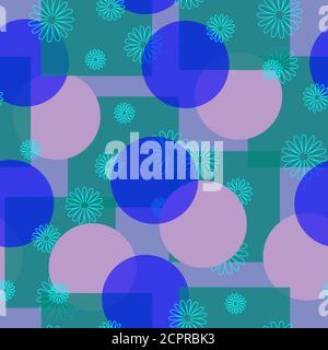 Abstract seamless pattern with transparent circles and flowers. Stock Vector