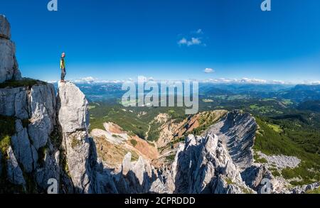Aldein, Province of Bolzano, South Tyrol, Italy. Geoparc Bletterbach. View from the Aldeiner Weißhorn down to the Bletterbach Gorge Stock Photo