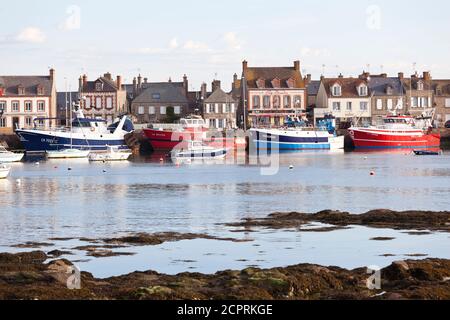 Morning mood in the port of Barfleur, Normandy, France. Barfleur is one of the most beautiful villages in France. Stock Photo