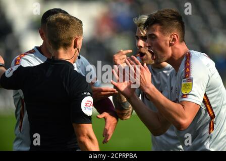 Bradford City's Paudie O'Connor appeals to match referee Will Finnie during the Sky Bet League Two match at the New Lawn, Nailsworth. Stock Photo
