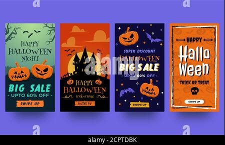 Halloween instagram stories collection. Templates in flat design ready to use Stock Vector