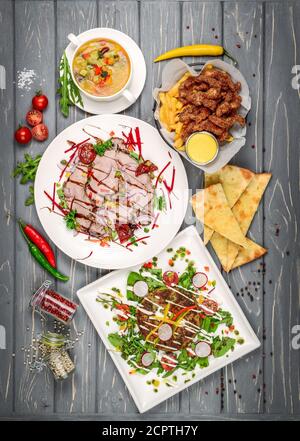 Food, different dishes on the table. Stock Photo