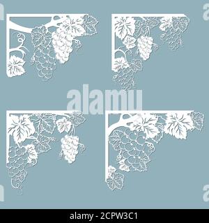 Set feathers. Laser cut template of openwork vector silhouette. For envelope with ornate floral ornament. Decorative design pattern for holiday. Stock Vector
