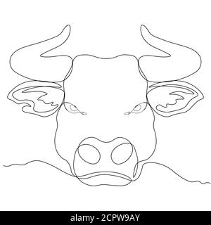 Continuous drawing of a bull symbol of 2021. Postcard in one line. holiday element for losses, calendars. vector illustration... Stock Vector