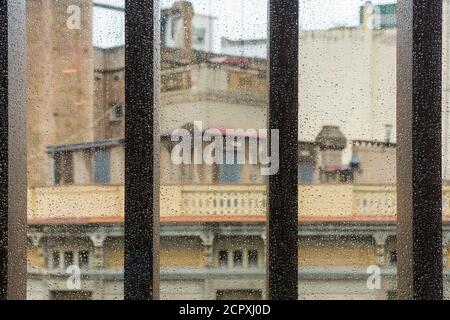 Barcelona, old town, window with raindrops Stock Photo