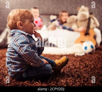 young family spending time together at home interior Stock Photo