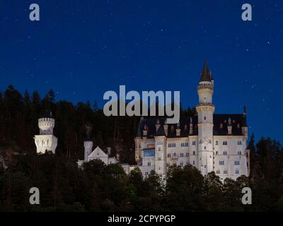 Twilight over Neuschwanstein Castle, Schwangau, Bavaria, Germany, Europe Stock Photo