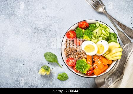 Buddha bowl with Buckwheat and vegetables. Stock Photo