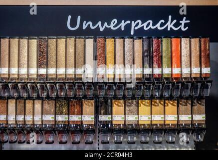 Unpackaged exhibition stand in the organic market, ANUGA food fair, Cologne, North Rhine-Westphalia, Germany Stock Photo