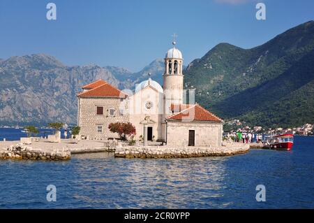 Our Lady of the Rocks, Gospa od Skrpjela, Island and church near Perast, Montenegro, Boka Kotorska Stock Photo