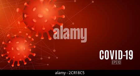 Covid-19 medical background with realistic red 3D bacteria Coronavirus. Chinese pandemic. Dangerous cellular infection. Scientific banner. Vector illu Stock Vector