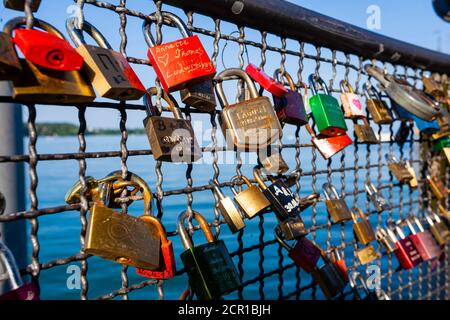 Love lock, bridge, padlock, love, symbol, in love, custom Stock Photo