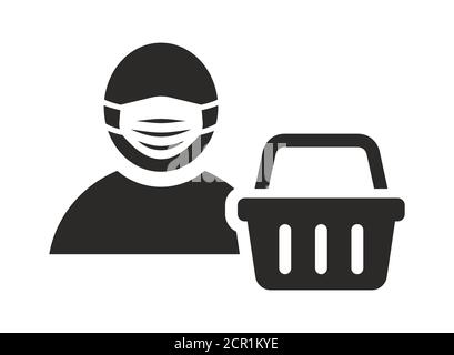 Face mask icon. Wear a face covering in shops and supermarkets. Man wearing medical face mask. Vector icon isolated on white background. Stock Vector