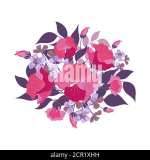 Floral bouquet. Pink, purple, violet abstract vector flowers. Stock Vector