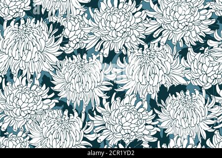 Vector floral seamless pattern with chrysanthemums. White flowers. Stock Vector
