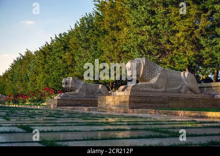 Ankara Anitkabir lion road statues close up view Stock Photo