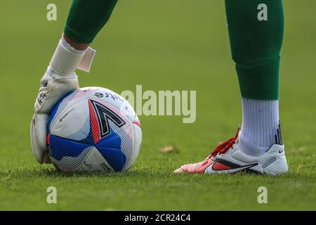 Ben Foster (1) of Watford  picks up todays Sky Bet EFL Mitre Delta Max match ball Stock Photo