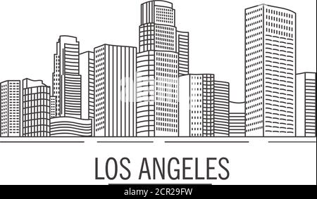 The city landscape drawn with lines los angeles on a white background. Stock Vector