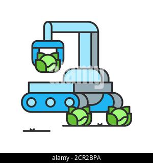 Smart robotic farmers analyze the growth and harvesting plants. color line icon. Smart farming. Sign for web page, app. UI UX GUI design element Stock Vector