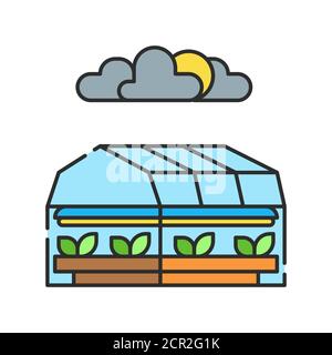Farm management agriculture. Agricultural automation and robotics. Smart farming color linear icon. Greenhouse IOT. Sign for web page, app. UI UX Stock Vector