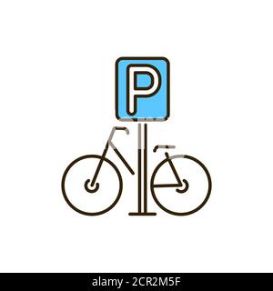 Parking bicycle color line icon. City transport rental. Pictogram for web, mobile app, promo. UI UX design element. Editable stroke. Stock Vector