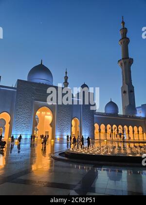 Abu Dhabi Sheik Zayed Grand Mosque | Beautiful islamic architecture, located in the capital city of the United Arab Emirates | Tourist attraction Stock Photo