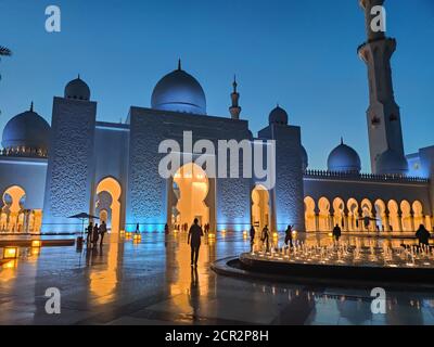 Abu Dhabi Sheik Zayed Grand Mosque | Beautiful islamic architecture, located in the capital city of the United Arab Emirates | Tourist attraction Stock Photo