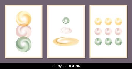 Minimalistic geometric vector art wall posters. Set of minimal geometric abstract contemporary posters vector template with spheres shapes elements id Stock Vector