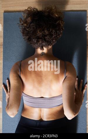 Baby Cobra Pose Yoga View From The Back Pose For The Low Back Pain Bhujangasana Closeup Stock Photo Alamy