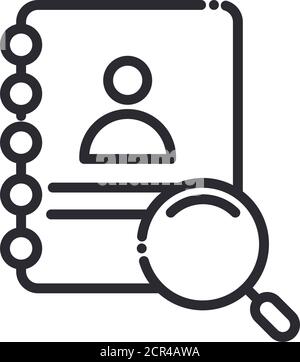 search icon, address book contact magnifier vector illustration thin line icon Stock Vector