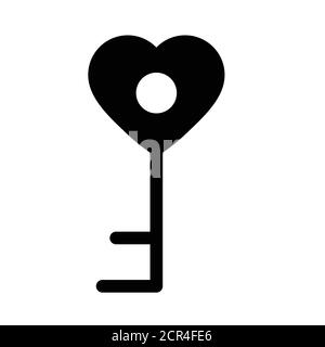 key icon with heart. love icon. logo/ simple unlock symbol/ black vector icon set Stock Vector