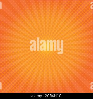 comic yellow sunrise background. retro halftone dot background Stock Vector