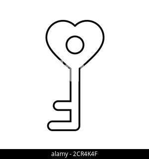 key icon with heart. love icon. logo/ simple unlock symbol/ black vector icon set Stock Vector