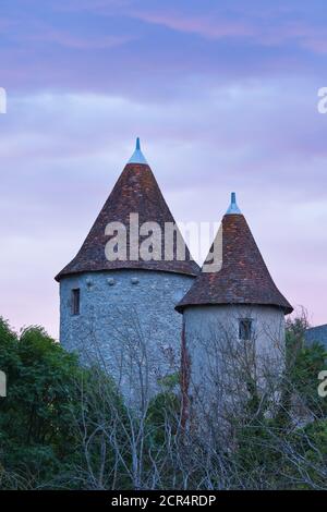 The old castle Chateau Puyfol in sunset. Near Vichy, Auvergne, France Stock Photo