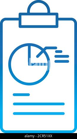 data analysis, clipboard diagram report marketing vector illustration gradient blue line icon Stock Vector