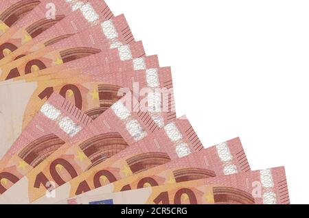 10 euro bills lies isolated on white background with copy space stacked in fan close up. Payday time concept or financial operations Stock Photo