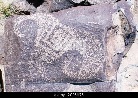 Three Rivers Petroglyph Site in New Mexico, prehistoric Jornada Mogollon rock art. Stock Photo