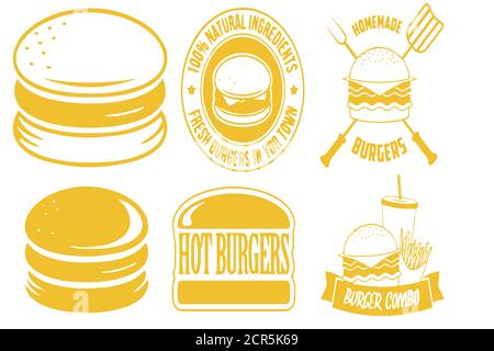 Assorted burger illustrations on transparent background Stock Vector