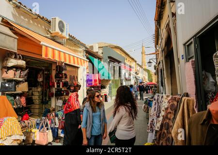 Nicosia, Turkish Republic of Northern Cyprus, Cyprus - street scene in the old town of Nicosia (North) (Turkish: Lefkosa). The Selimiye Mosque is in Stock Photo