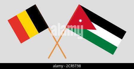 Crossed flags of Jordan and Belgium. Official colors. Correct proportion. Vector illustration Stock Vector