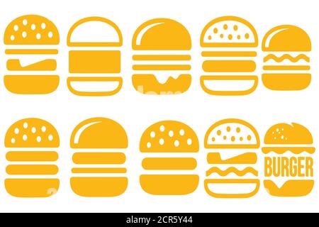 Assorted burger illustrations on transparent background Stock Vector