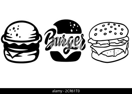 Assorted burger illustrations on transparent background Stock Vector