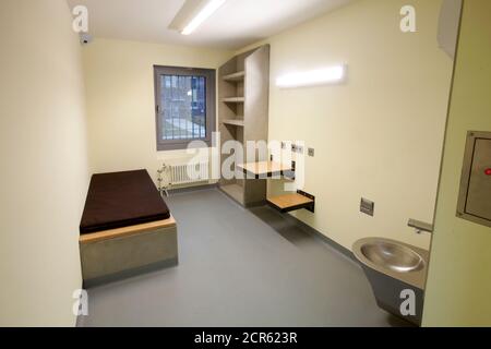 Prison cell, simple cell for rioting prisoners, prison, correctional facility Düsseldorf, North Rhine-Westphalia, Germany Stock Photo