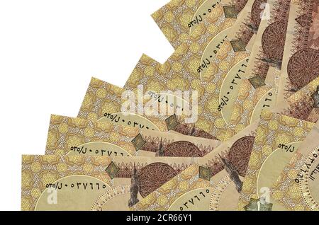 1 Egyptian pound bills lies in different order isolated on white. Local banking or money making concept. Business background banner Stock Photo