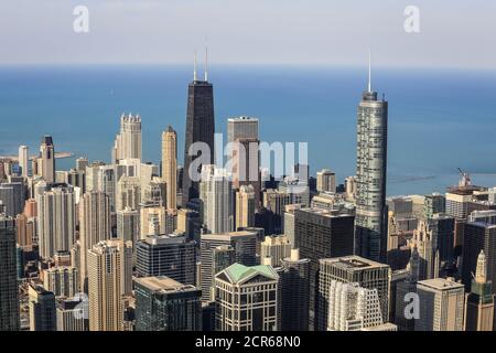 Skyline with John Hancock Center in front of Lake Michigan, view from Skydeck, Willis Tower, formerly Sears Tower, Chicago, Illinois, USA, North Stock Photo